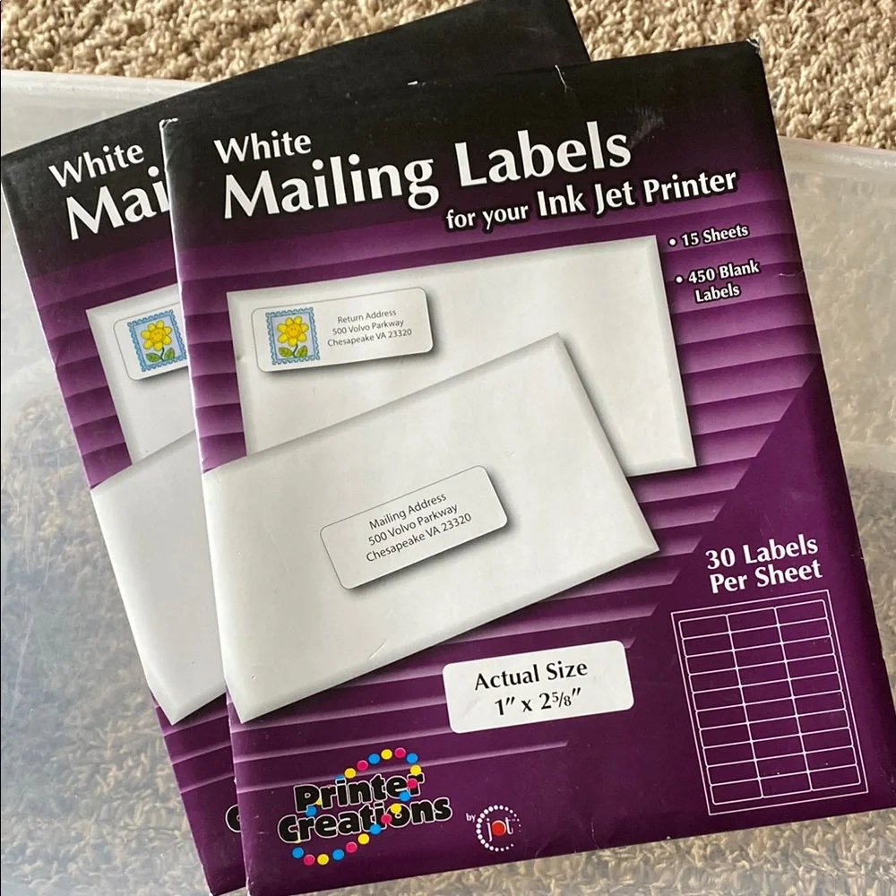 COPY - New-White Mailing Labels for Ink Jet Printer Price is for both.